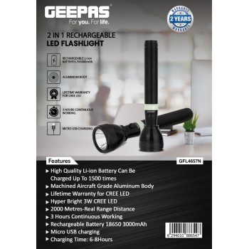 Geepas 2 PCS Rechargeable Family Pack LED Flashlight 237mm