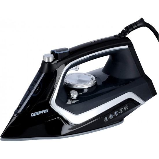 Geepas GSI7801N Wet & Dry Steam Iron with Ceramic Soleplate, Black (UK Plug)